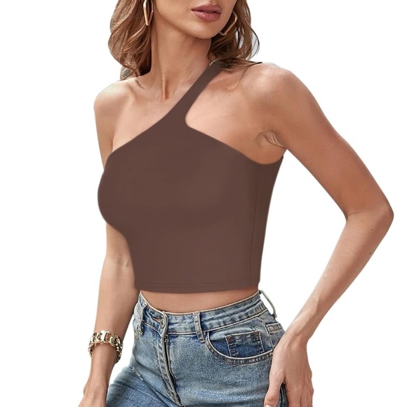77. NEW| Women’s Size Medium Sexy One Shoulder Double Lined Seamless Cropped Top - Picture 3 of 6